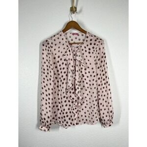 BASLER Pink Polka Dot Ruffle Front Blouse Size 38 US 8